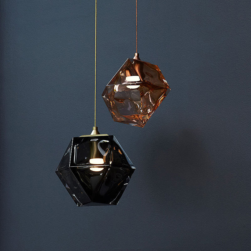 Modern Diamond Suspension Pendant Lamp With Textured White/Amber/Smoke Glass Led Hanging Light