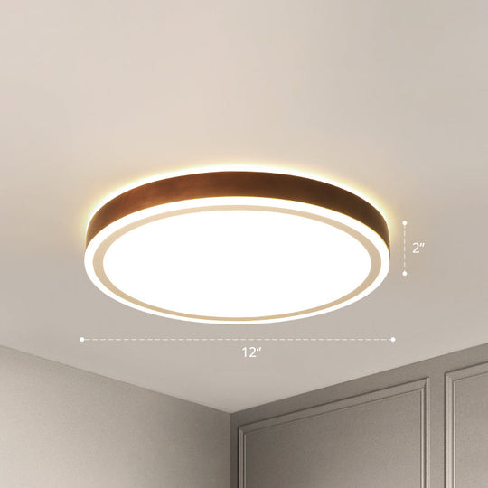 Minimalist Brown Geometric LED Flush Ceiling Light for Bedroom