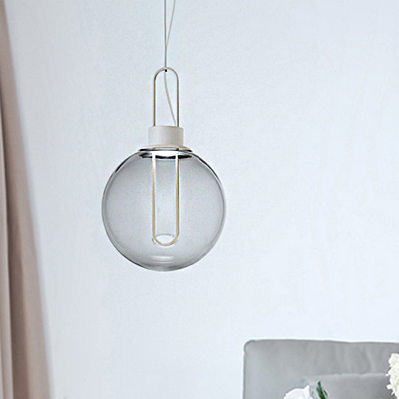 Contemporary Clear Glass Sphere Pendant Lighting - 1 Light White/Black Hanging Lamp Fixture for Restaurants
