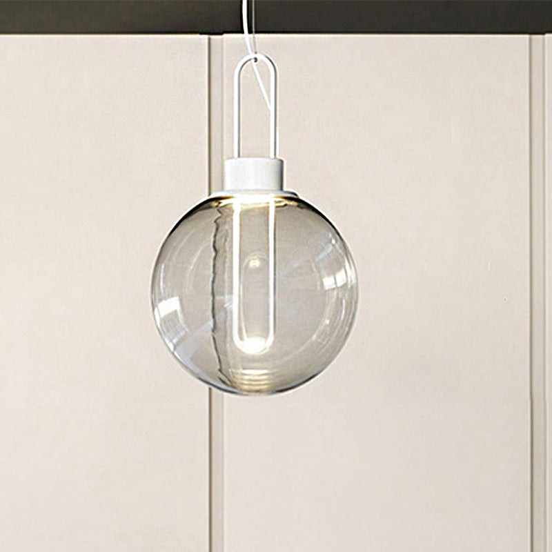 Contemporary Clear Glass Sphere Pendant Lighting - 1 Light White/Black Hanging Lamp Fixture for Restaurants