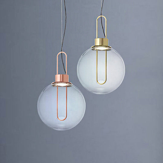 Modernist Clear Glass Sphere Pendant Light With Gold/Chrome/Rose Gold Finish - White