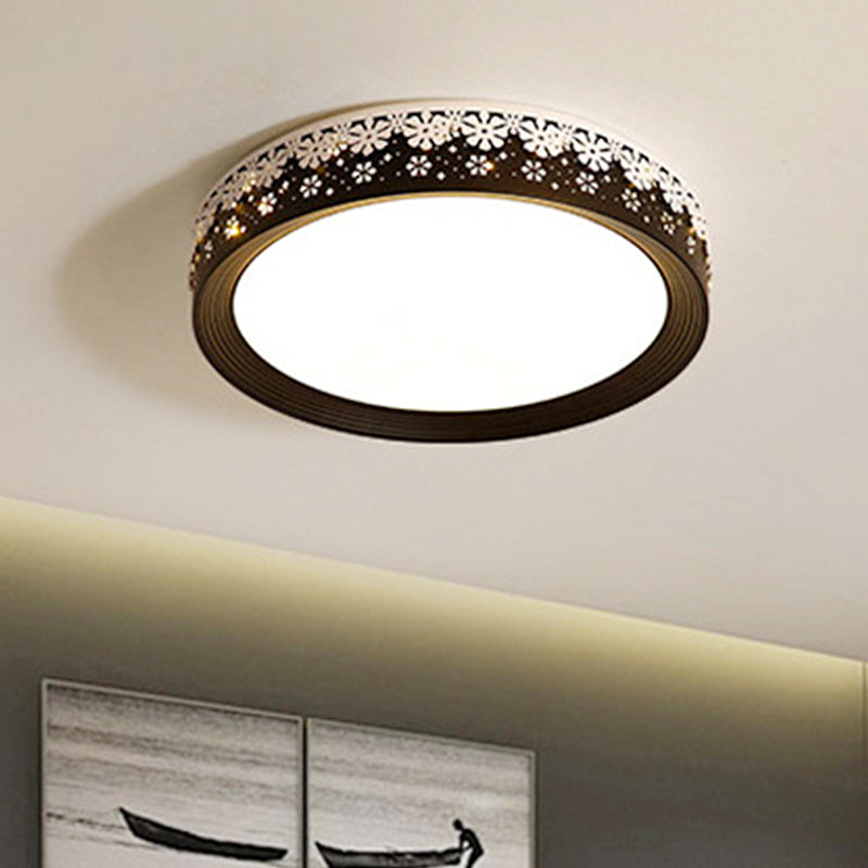 Modern LED Flush Mount Ceiling Light - Black Snowflake Pattern - Acrylic Shade - Warm/White Light - 18"/22"/30" Dia
