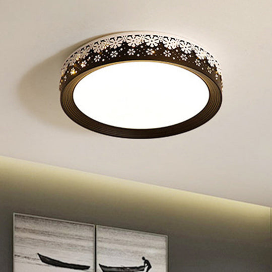 Modern LED Flush Mount Ceiling Light - Black Snowflake Pattern - Acrylic Shade - Warm/White Light - 18"/22"/30" Dia