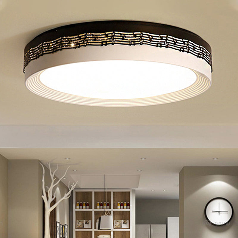 Contemporary LED Ceiling Lamp in Black, Round 18"/22"/30" Dia, Flush Mount with Warm/White Lighting and Rhythm Pattern