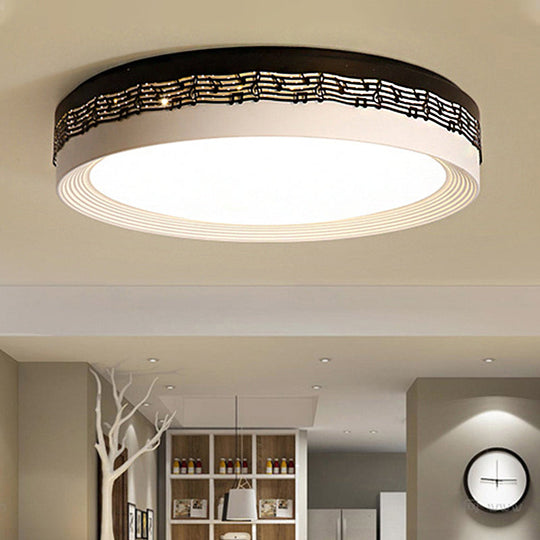 Contemporary LED Ceiling Lamp in Black, Round 18"/22"/30" Dia, Flush Mount with Warm/White Lighting and Rhythm Pattern