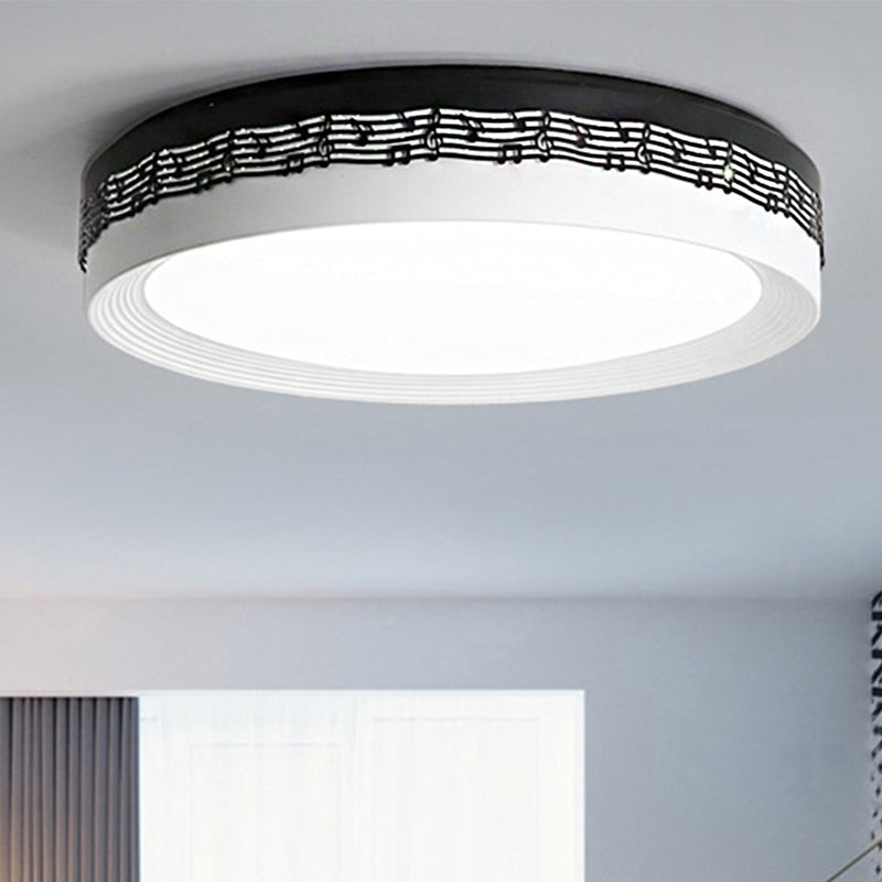 Contemporary LED Ceiling Lamp in Black, Round 18"/22"/30" Dia, Flush Mount with Warm/White Lighting and Rhythm Pattern