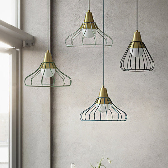 Modern Metal Cone Pendant Light with Wire-Cage Shade - 1 Light, 9"/13" Wide