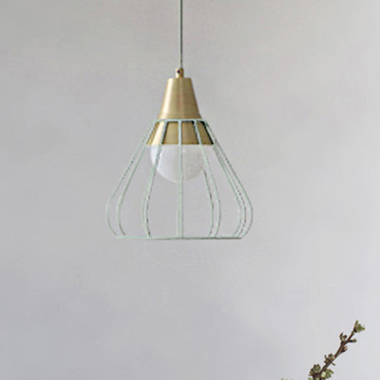 Modern Metal Cone Pendant Light with Wire-Cage Shade - 1 Light, 9"/13" Wide