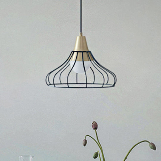 Modern Metal Cone Pendant Light with Wire-Cage Shade - 1 Light, 9"/13" Wide