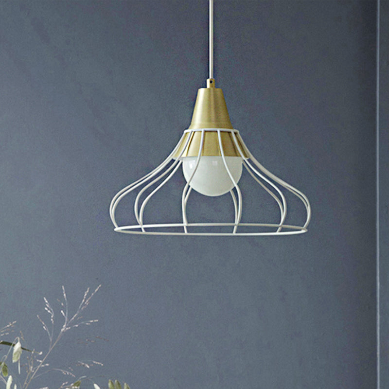 Modern Metal Cone Pendant Light with Wire-Cage Shade - 1 Light, 9"/13" Wide