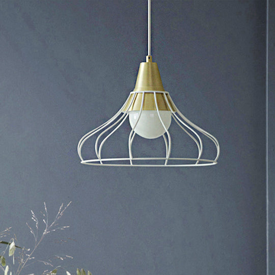 Modern Metal Cone Pendant Light with Wire-Cage Shade - 1 Light, 9"/13" Wide