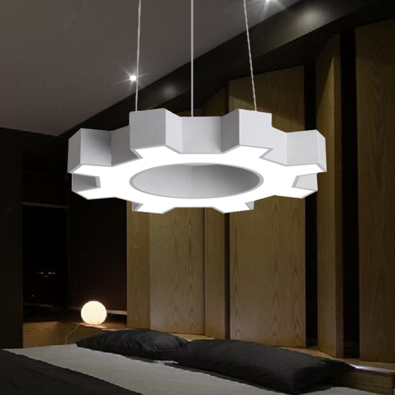 Contemporary Metal Led Gear Pendant Lamp For Gym - 23.5/31.5 Wide White/Black + White/Warm Light