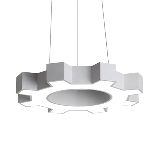 Contemporary Metal LED Pendant Lamp for Gym - Wide Gear Shape, White/Black, White/Warm Light