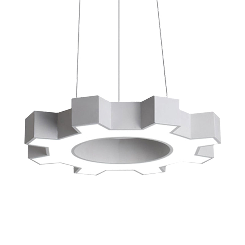 Contemporary Metal Led Gear Pendant Lamp For Gym - 23.5/31.5 Wide White/Black + White/Warm Light