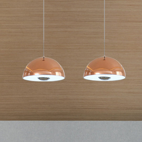 Nordic Dome Hanging Metal Pendant Light Fixture for Dining Room - 1/2/3 Heads, White/Black/Rose Gold - 12"/16"/19.5" Wide