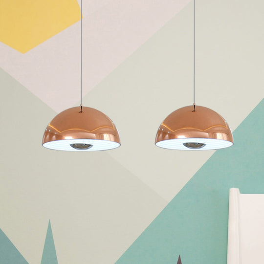 Nordic Dome Hanging Metal Pendant Light Fixture for Dining Room - 1/2/3 Heads, White/Black/Rose Gold - 12"/16"/19.5" Wide