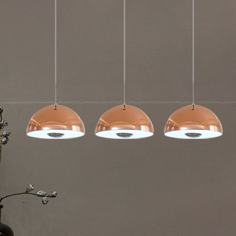 Nordic Dome Hanging Metal Pendant Light Fixture for Dining Room - 1/2/3 Heads, White/Black/Rose Gold - 12"/16"/19.5" Wide