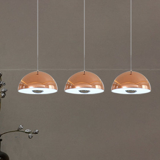 Nordic Dome Hanging Metal Pendant Light Fixture for Dining Room - 1/2/3 Heads, White/Black/Rose Gold - 12"/16"/19.5" Wide