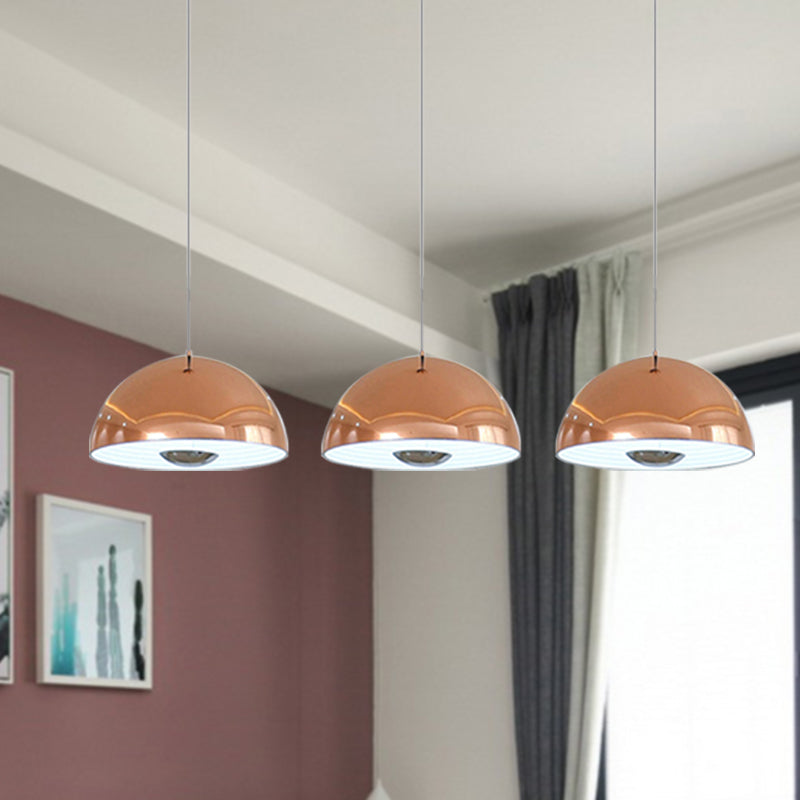 Nordic Dome Hanging Metal Pendant Light Fixture for Dining Room - 1/2/3 Heads, White/Black/Rose Gold - 12"/16"/19.5" Wide