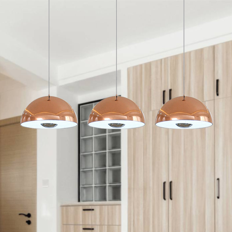 Nordic Dome Hanging Metal Pendant Light Fixture for Dining Room - 1/2/3 Heads, White/Black/Rose Gold - 12"/16"/19.5" Wide