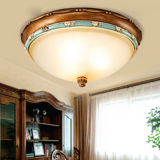 Traditional Brown Bowl Shaped Bedroom Ceiling Light Fixture - 3 Lights, Frosted Glass, 12.5"/16"/18.5" Wide