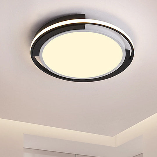 Contemporary Black Round LED Flush Mount Light Fixture - 19"/22" Wide, White/Warm Light, Frosted Diffuser