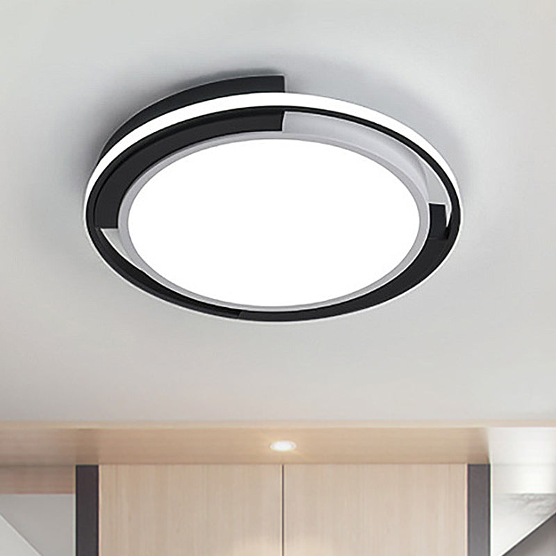 Contemporary Black Round LED Flush Mount Light Fixture - 19"/22" Wide, White/Warm Light, Frosted Diffuser