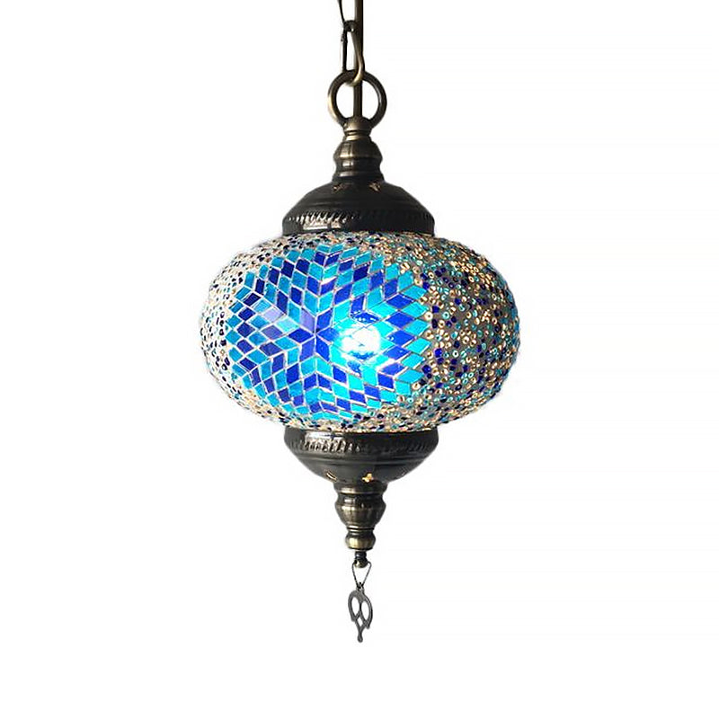 Hanging Pendant Light With Traditional Red/Blue Glass Ideal For Living Room Décor