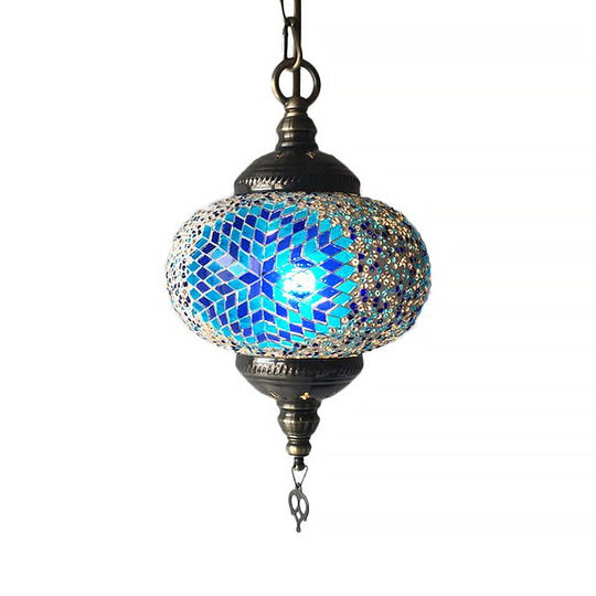 Hanging Pendant Light With Traditional Red/Blue Glass Ideal For Living Room Décor