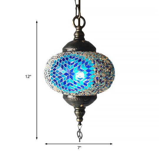 Hanging Pendant Light With Traditional Red/Blue Glass Ideal For Living Room Décor