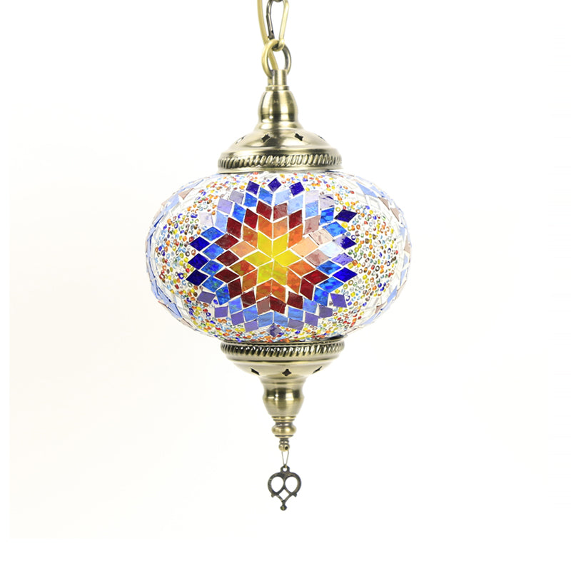 Hanging Pendant Light With Traditional Red/Blue Glass Ideal For Living Room Décor