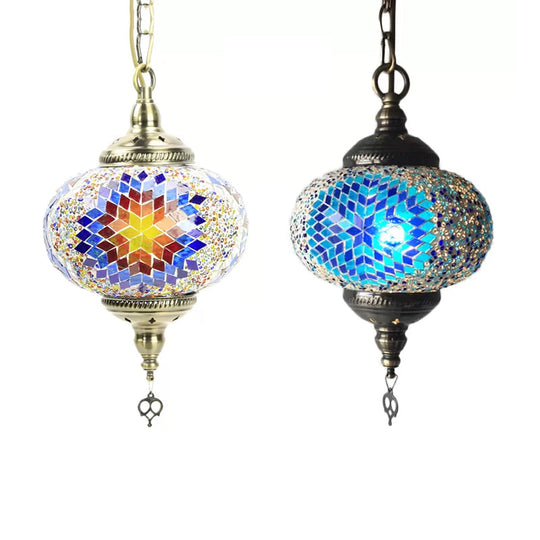 Hanging Pendant Light With Traditional Red/Blue Glass Ideal For Living Room Décor