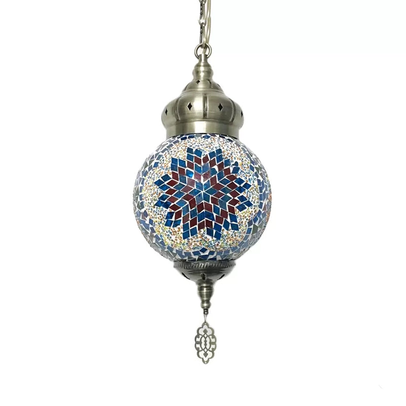 Suspended Sphere Ceiling Light Fixture - 1/4 Bulbs Tradition Red/Blue/Gold Glass Design For