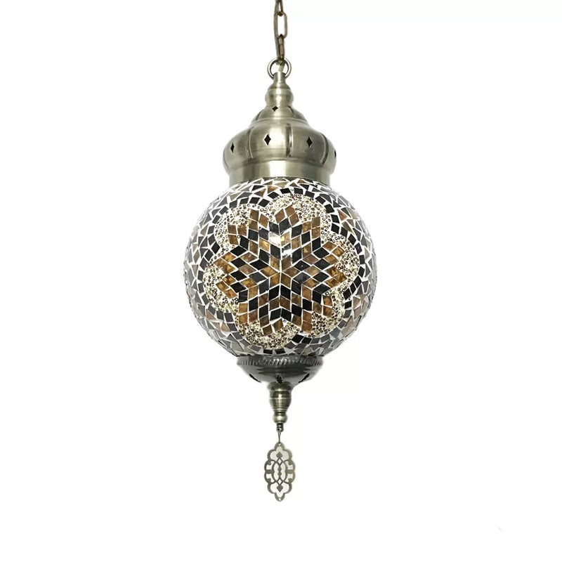 Suspended Sphere Ceiling Light Fixture - 1/4 Bulbs Tradition Red/Blue/Gold Glass Design For