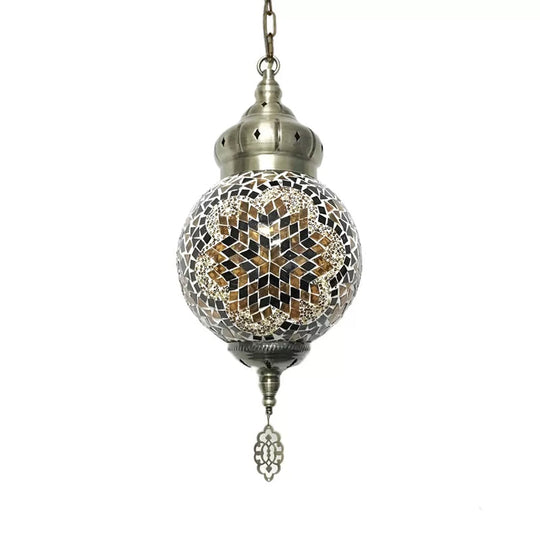 Suspended Sphere Ceiling Light Fixture - 1/4 Bulbs Tradition Red/Blue/Gold Glass Design For