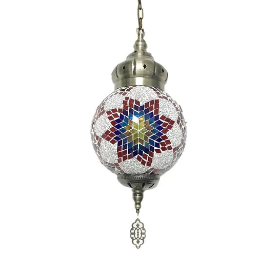 Suspended Sphere Ceiling Light Fixture - 1/4 Bulbs Tradition Red/Blue/Gold Glass Design For