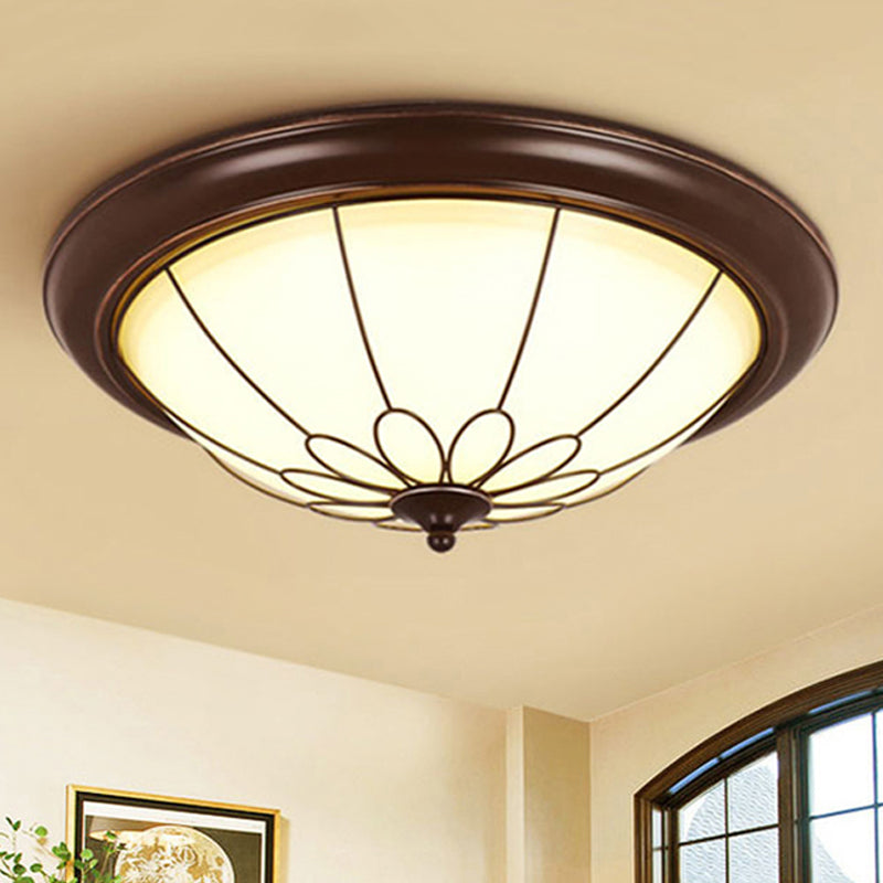 LED Corridor Ceiling Flush Light Fixture - Classic Brown Bowl Frosted Glass Shade in Warm/White Light (12.5"/15"/19.5" Wide)