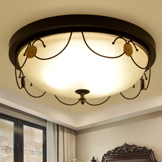 Traditional Frosted Glass Domed Bedroom Flushmount Light with 4 Lights, Black Ceiling Lighting - 14"/18" Wide