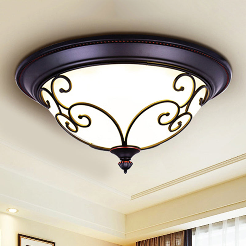 Bowl Bedroom Flush Mount Lamp - Classic Frosted Glass LED Ceiling Light, White - Warm/White Light, 12.5"/19.5" Wide