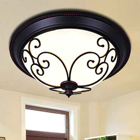 Bowl Bedroom Flush Mount Lamp - Classic Frosted Glass LED Ceiling Light, White - Warm/White Light, 12.5"/19.5" Wide