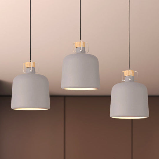Modern Gray Metallic Bucket Pendant Lighting with Round/Linear Canopy - Perfect for Kitchen (3 Bulbs)