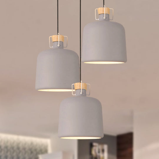 Modern Gray Metallic Bucket Pendant Lighting with Round/Linear Canopy - Perfect for Kitchen (3 Bulbs)
