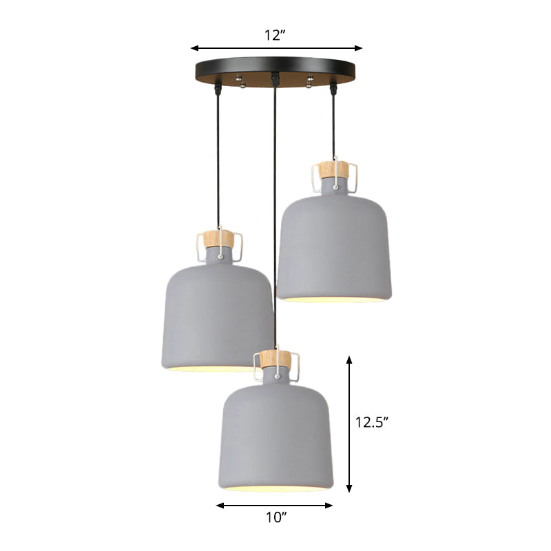Modern Gray Metallic Bucket Pendant Lighting with Round/Linear Canopy - Perfect for Kitchen (3 Bulbs)