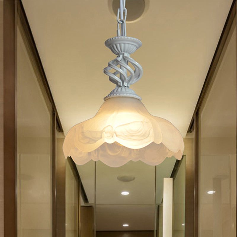 Scalloped Hanging Ceiling Light With Frosted Glass Pendant In Black/White For Corridor Lighting