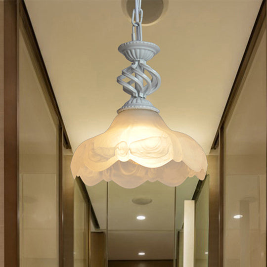 Scalloped Hanging Ceiling Light With Frosted Glass Pendant In Black/White For Corridor Lighting