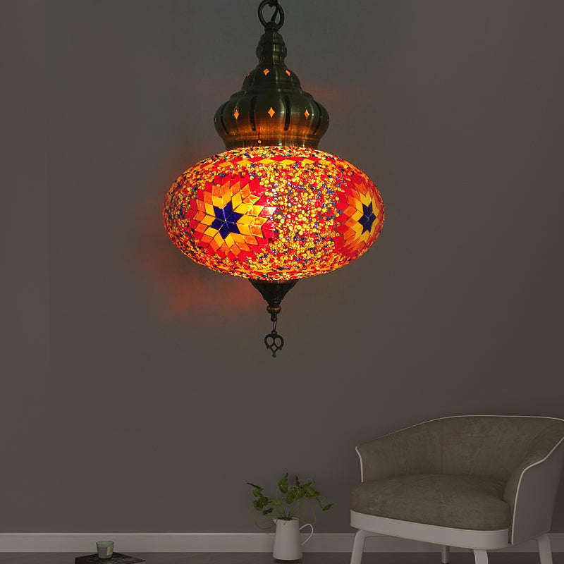 Vintage Glass Sphere Ceiling Lamp With 1/5 Bulbs For Coffee House Pendant Light Fixture In Red Blue