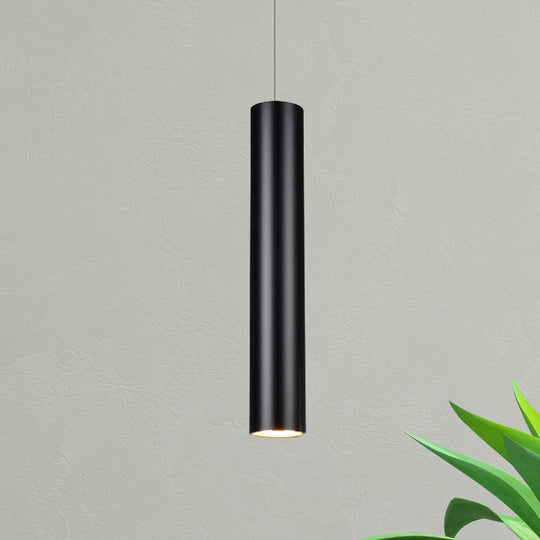 Cylinder Aluminum Pendant Lights - Minimalist Black LED Lighting for Dining Room (11"/19"/27" Height) in Warm/White