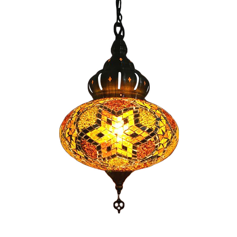 Retro Glass Lantern Suspension Light For Restaurant - Red/Green/Gold 1/3 Heads Ceiling Pendant