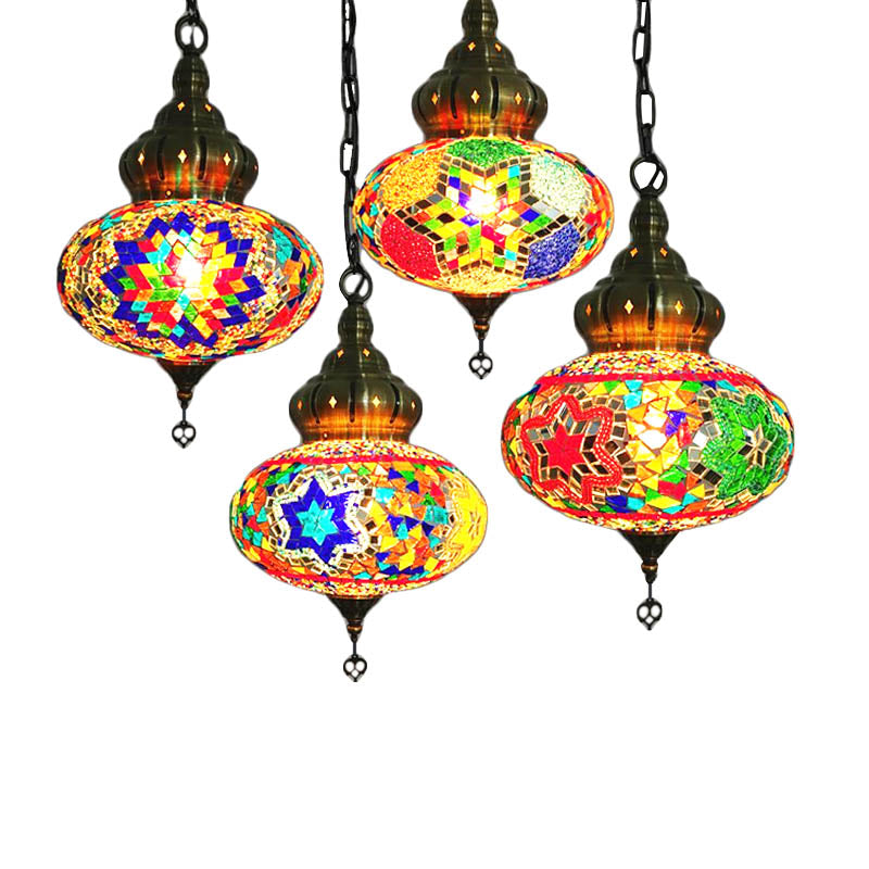 Retro Coffee House Pendant Lamp With Colorful Glass Shade - 1/4 Bulbs Ceiling Light Fixture