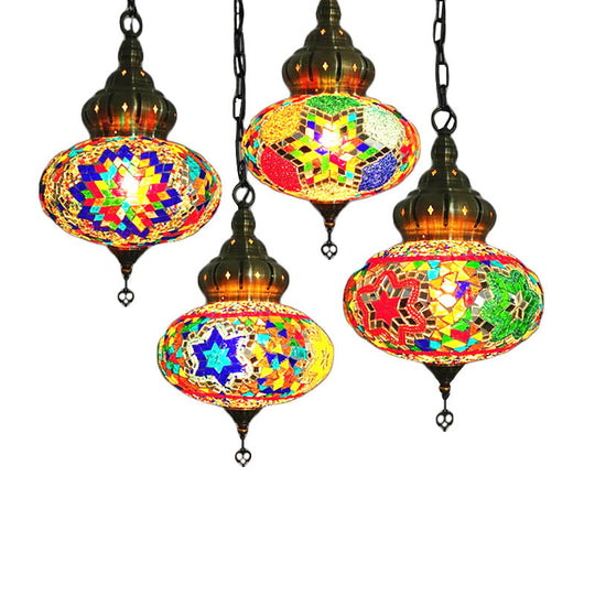 Retro Coffee House Pendant Lamp With Colorful Glass Shade - 1/4 Bulbs Ceiling Light Fixture